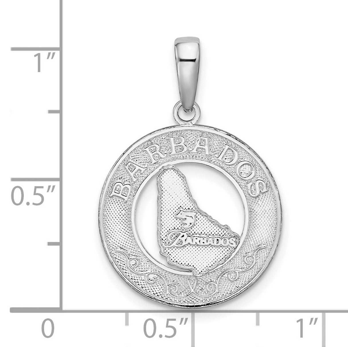 Sterling Silver Barbados Map Pendant with Circle Design, Unisex Cultural Heritage Jewelry