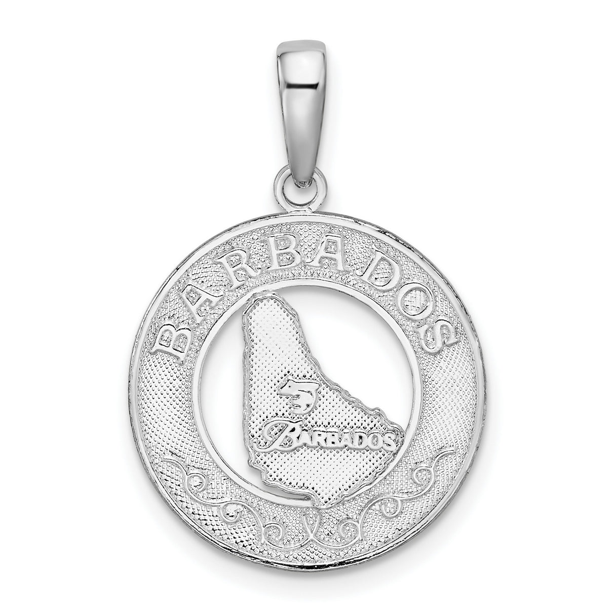 Sterling Silver Barbados Map Pendant with Circle Design, Unisex Cultural Heritage Jewelry