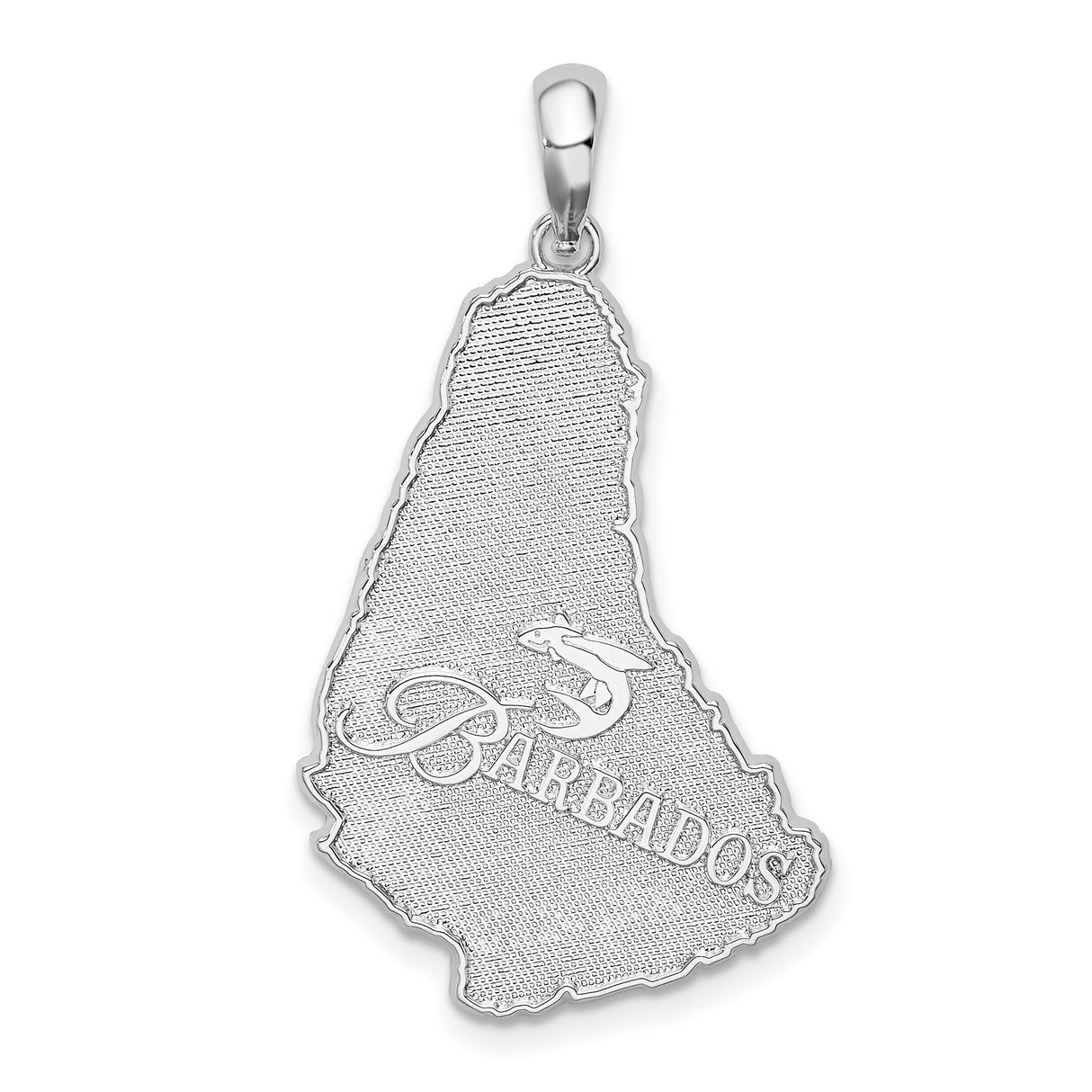 Sterling Silver Barbados Map Pendant with Dolphin Motif, Unisex Island Travel Charm