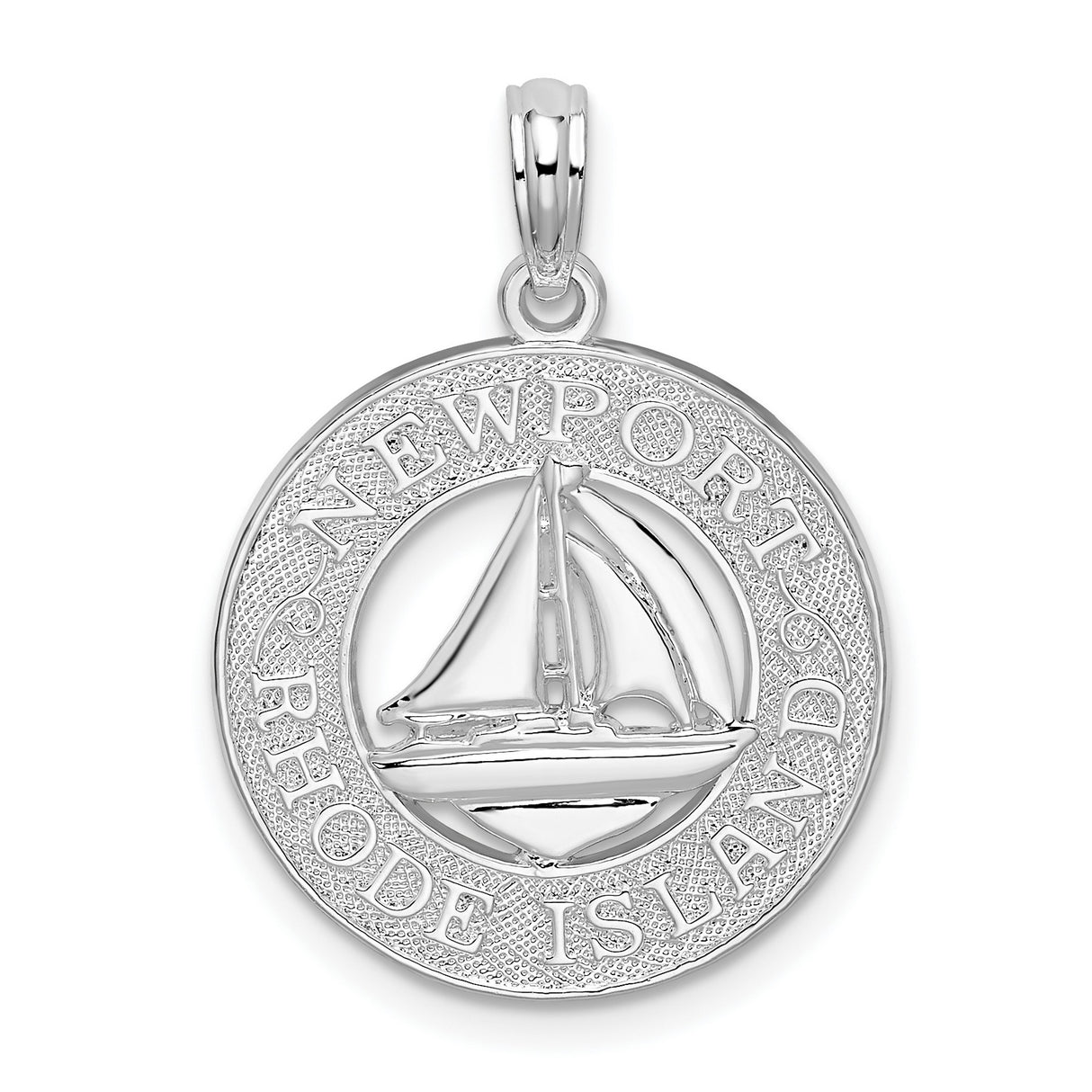 Sterling Silver Nautical Pendant with Newport Rhode Island and Sailboat Charm