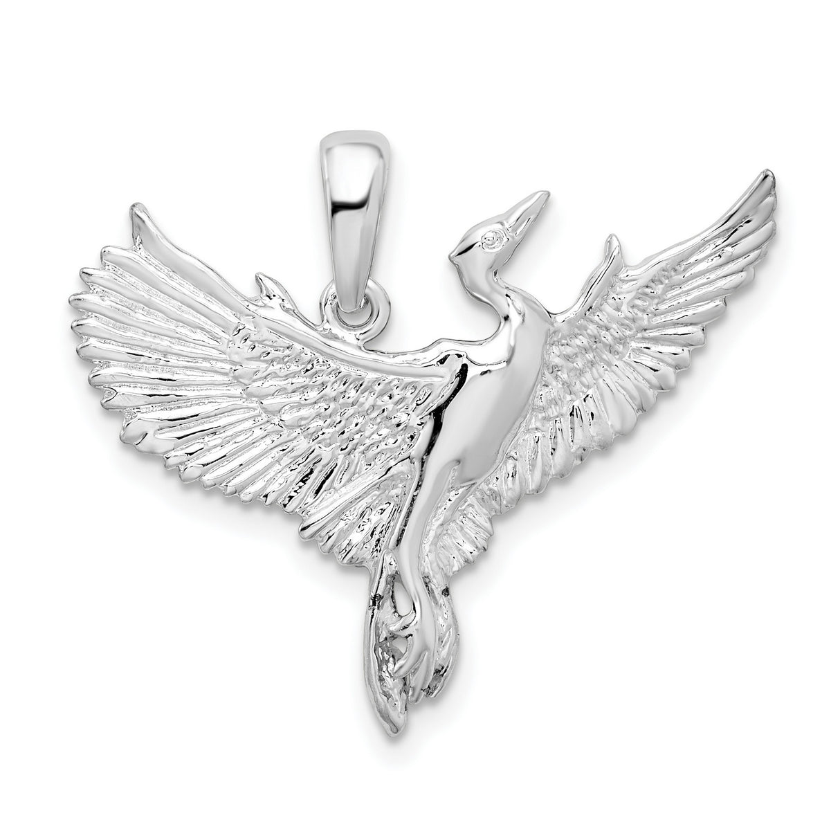 Sterling Silver Crane Pendant with Outstretched Wings, Nature Inspired Bird Jewelry for Women