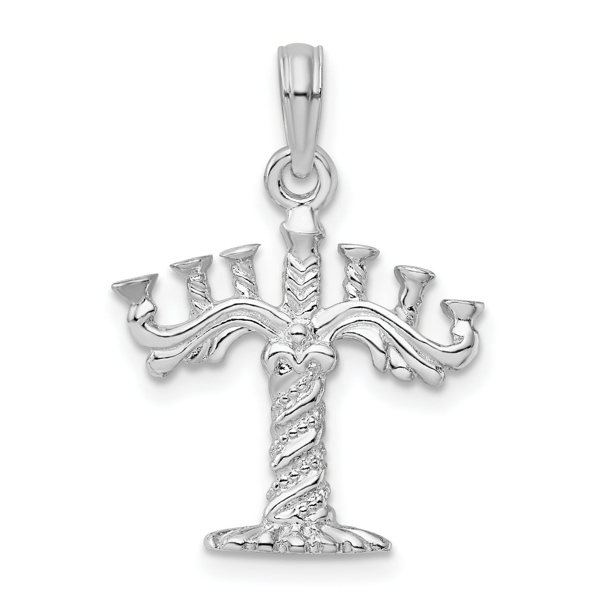 Sterling Silver Menorah Pendant with Twisted Stem, Jewish Symbolic Judaica Charm