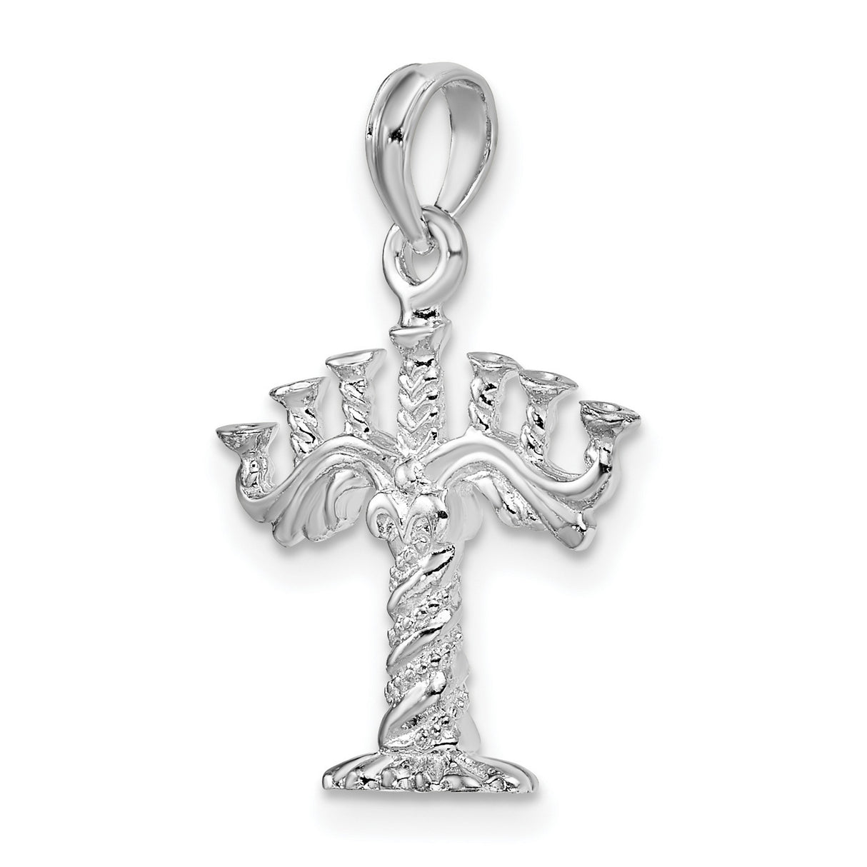 Sterling Silver Menorah Pendant with Twisted Stem, Jewish Symbolic Judaica Charm
