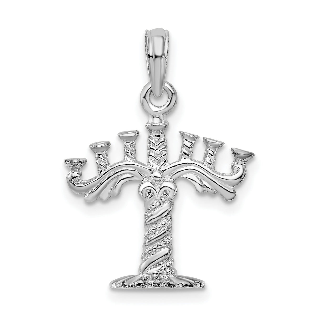 Sterling Silver Menorah Pendant with Twisted Stem, Jewish Symbolic Judaica Charm