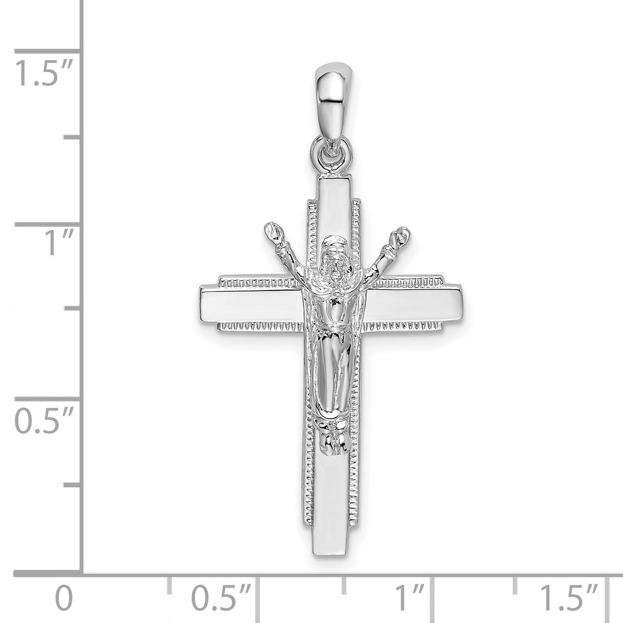 Sterling Silver Crucifix Cross Pendant with Detailed Jesus Figure and Beaded Edge
