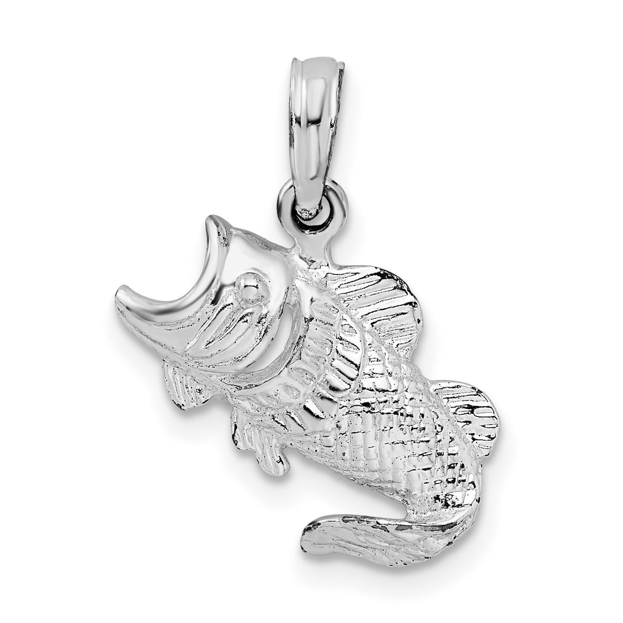 Sterling Silver Jumping Bass Pendant, Detailed Fish Charm, Outdoor Angler Jewelry for Men