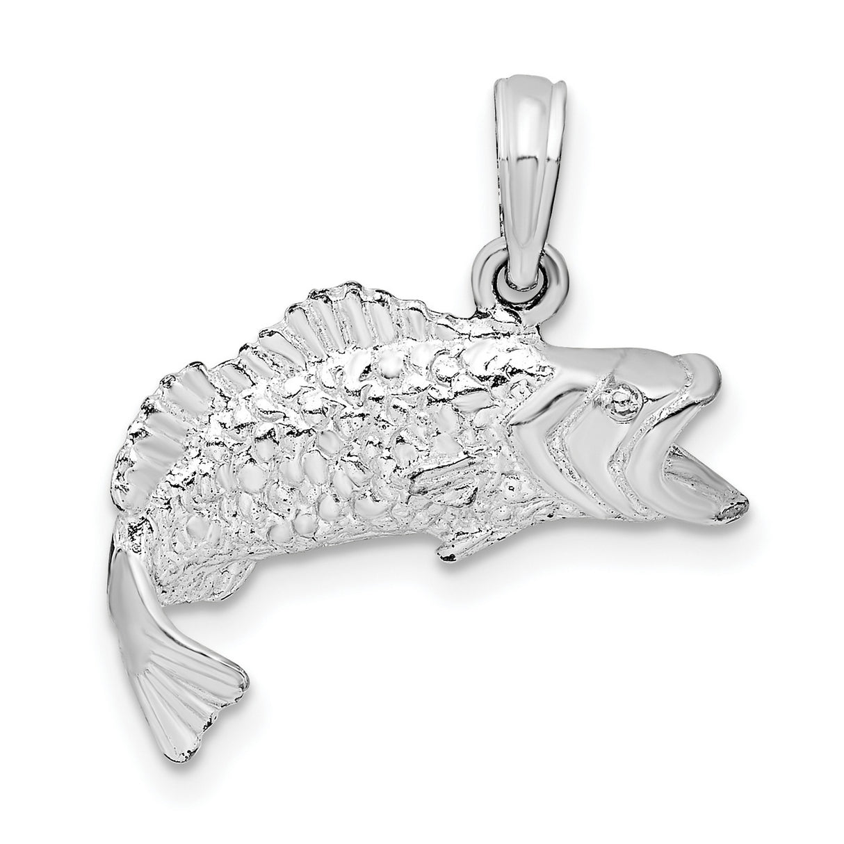 Sterling Silver Fish Pendant with Detailed Bass Design, Outdoorsman Angler Style