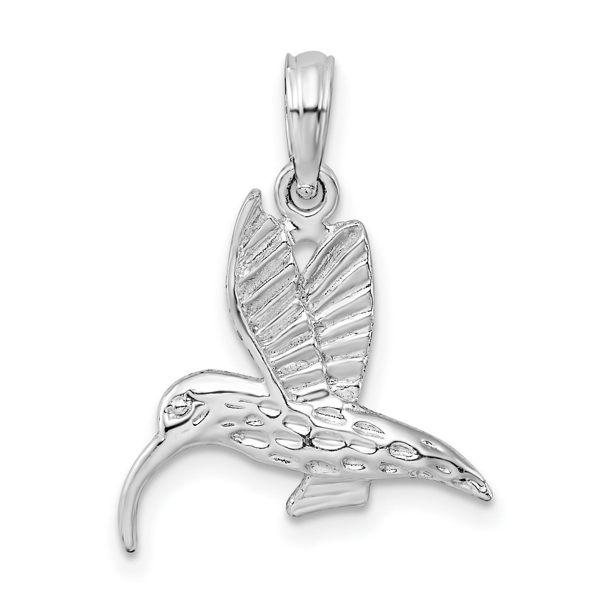 Sterling Silver Hummingbird Pendant with Detailed Wings and Textured Body