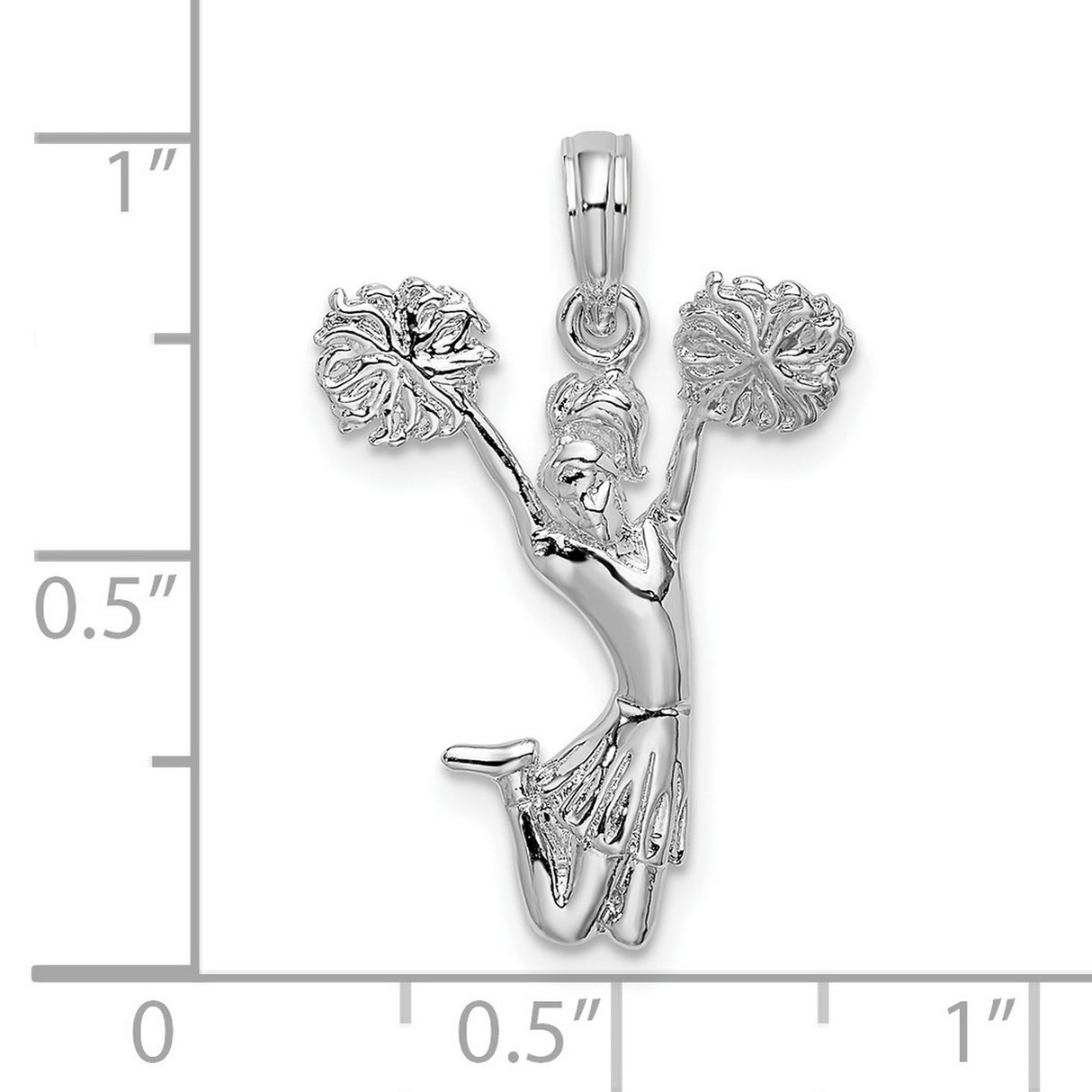Sterling Silver Cheerleader Pendant with Pom Pom Raised Design, Female Athlete Mid-Jump Charm