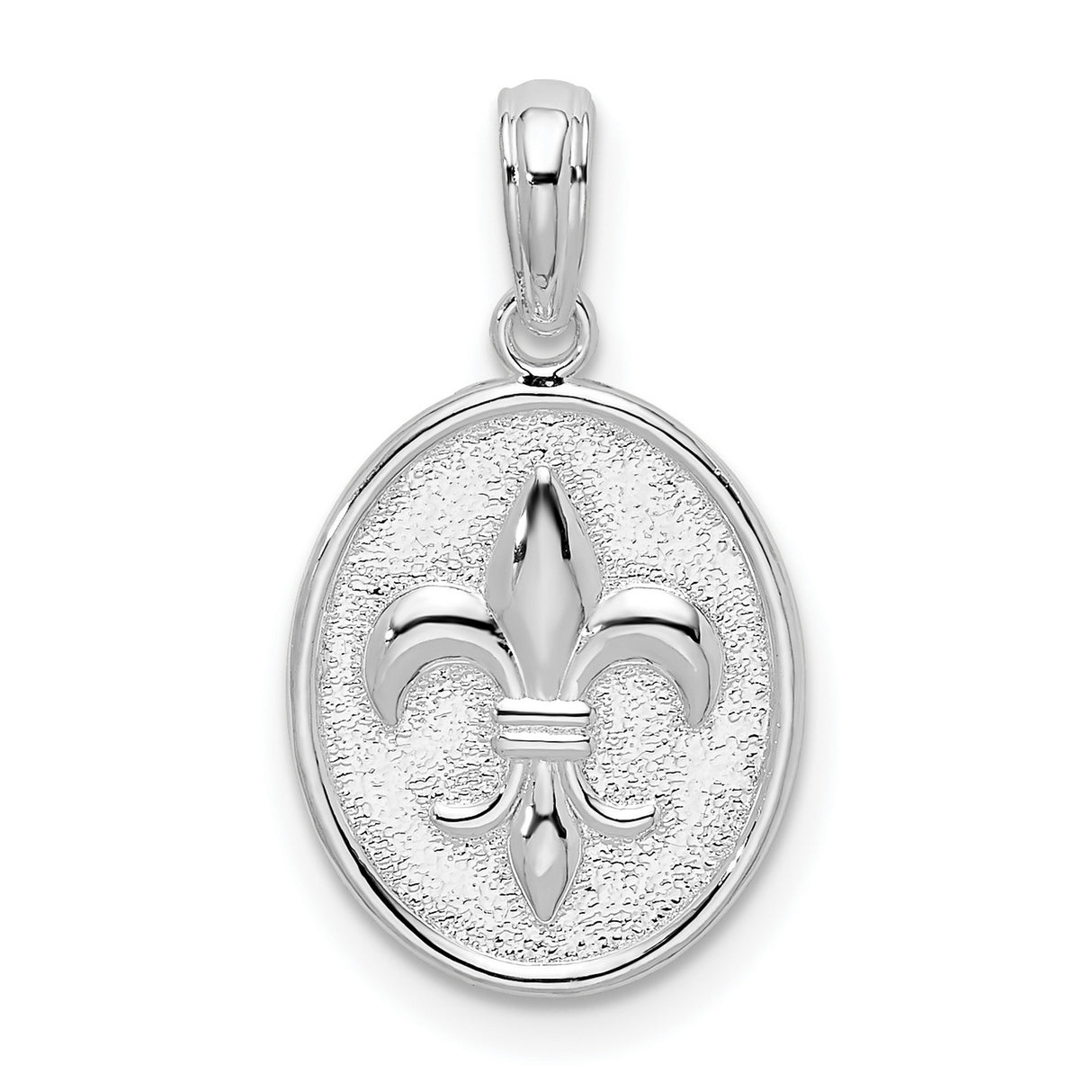 Sterling Silver Oval Pendant with Raised Fleur de Lis Design, Vintage French Style Charm