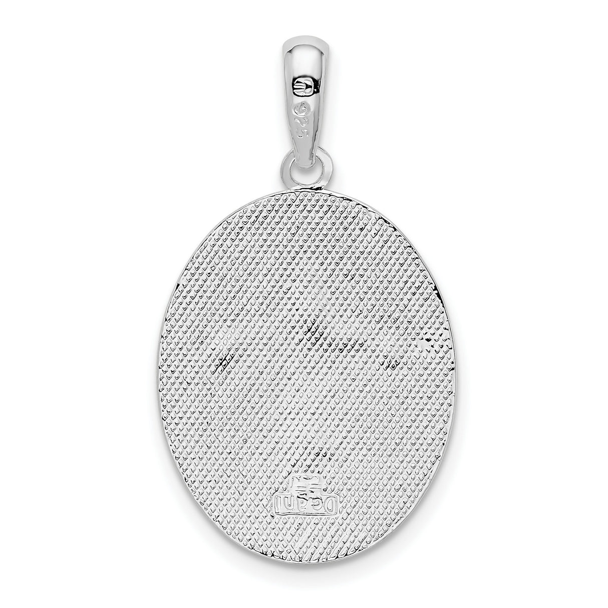 Sterling Silver Oval Pendant with Raised Fleur-de-Lis on Textured Background