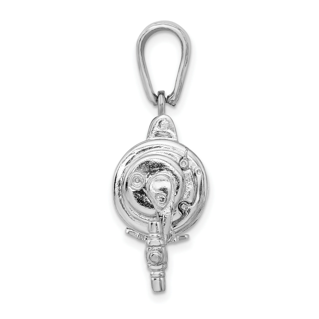 Sterling Silver Fishing Reel Pendant with 3D Open-Face Spinning Reel Design for Men and Women