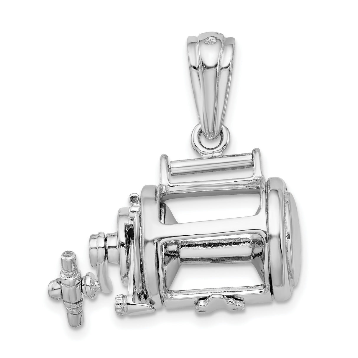 Sterling Silver Fishing Reel Pendant with 3D Open-Face Spinning Reel Design for Men and Women