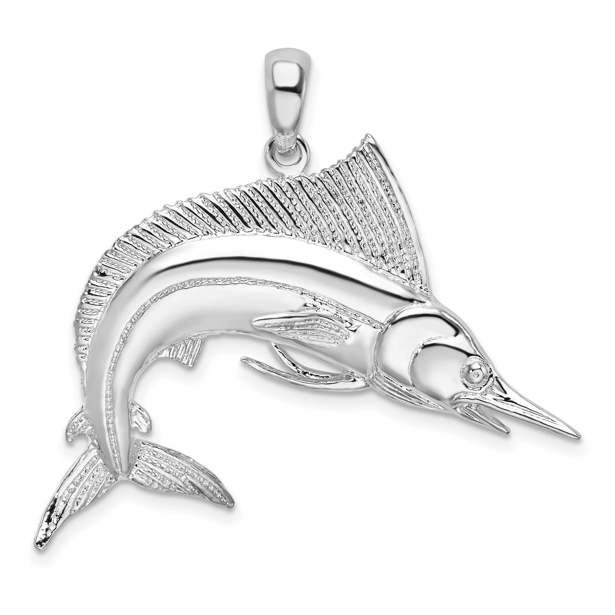 Sterling Silver Sailfish Pendant with Detailed Marine Design, Nautical Sea Life Charm for Men