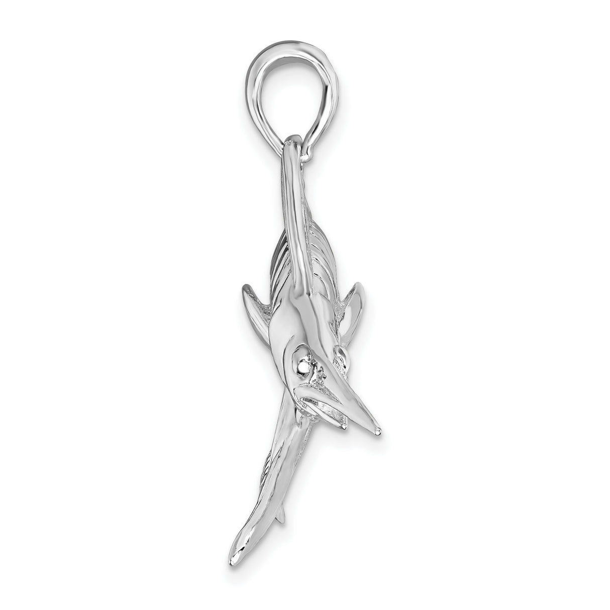 Polished and Satin 3-D White Marlin Charm Pendant in Real 925 Sterling Silver