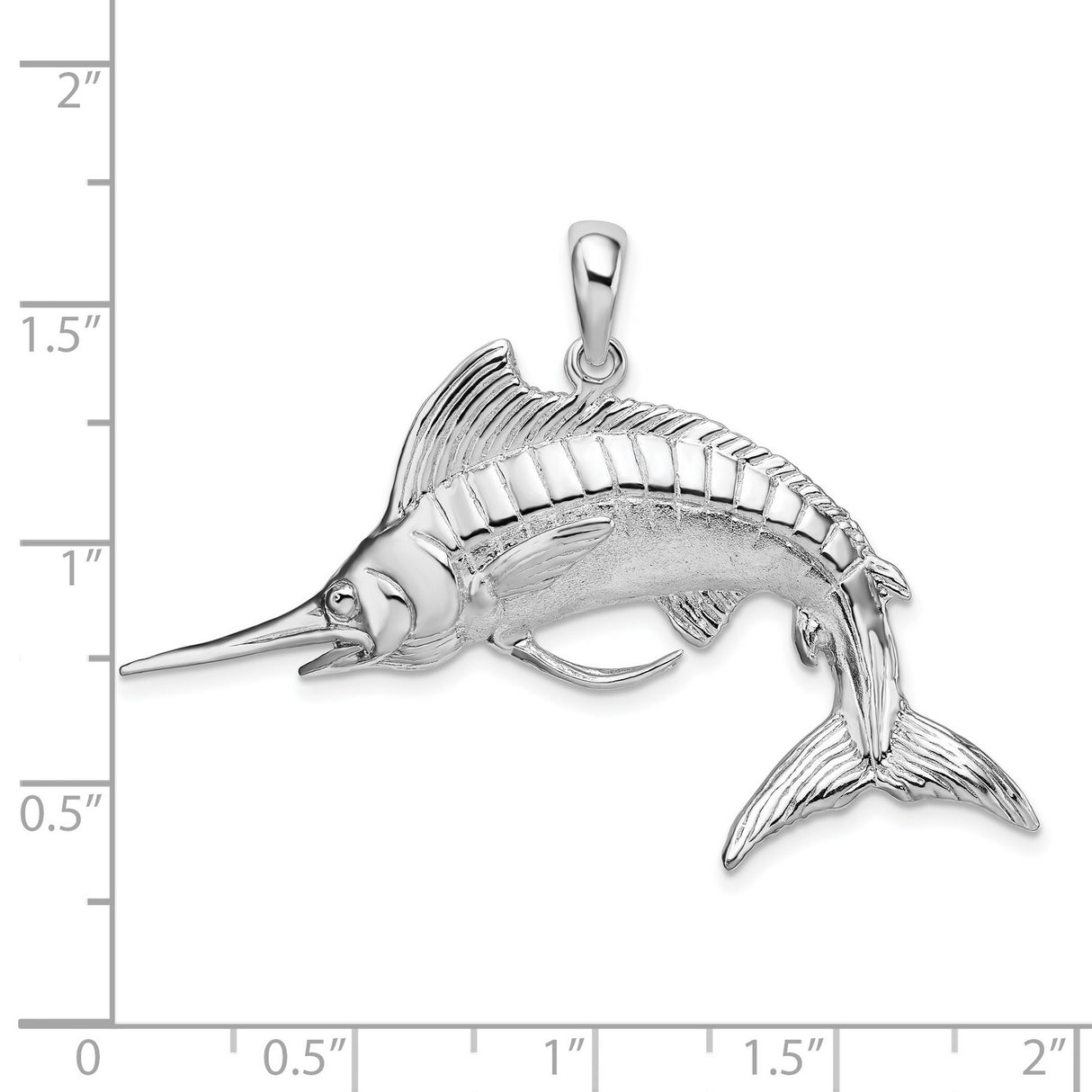 Polished and Satin 3-D White Marlin Charm Pendant in Real 925 Sterling Silver