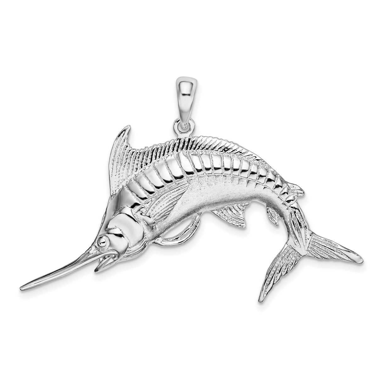 Sterling Silver Marlin Fish Pendant with Detailed Ocean Design, Nautical Jewelry for Men and Women