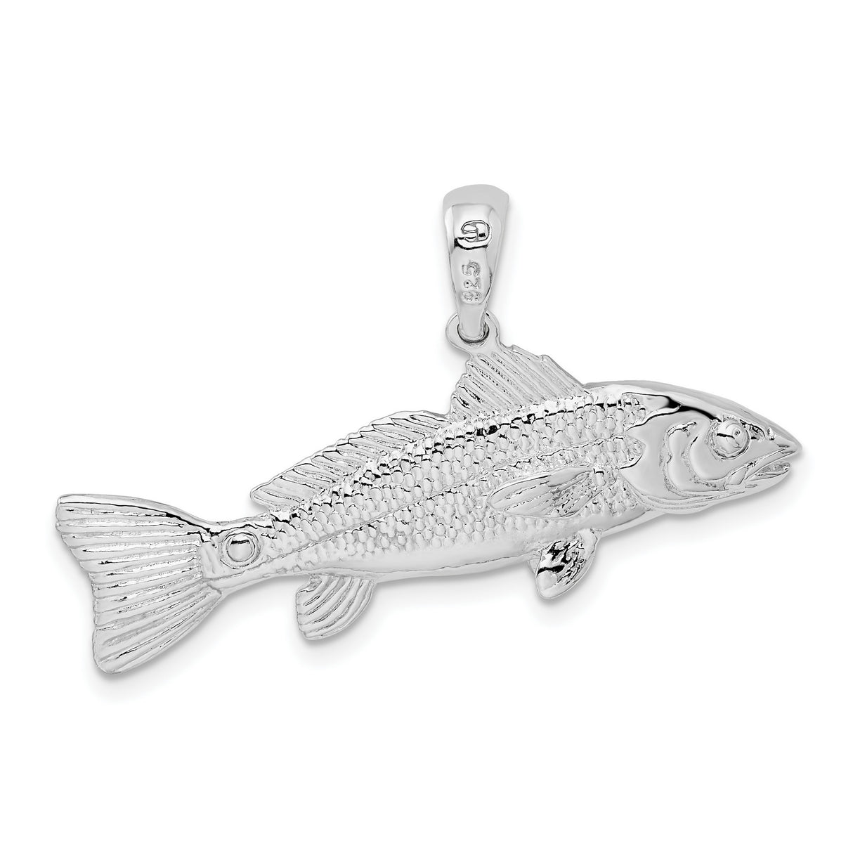 Sterling Silver Redfish Pendant, 3D Detailed Nautical Marine Life Jewelry for Men and Women