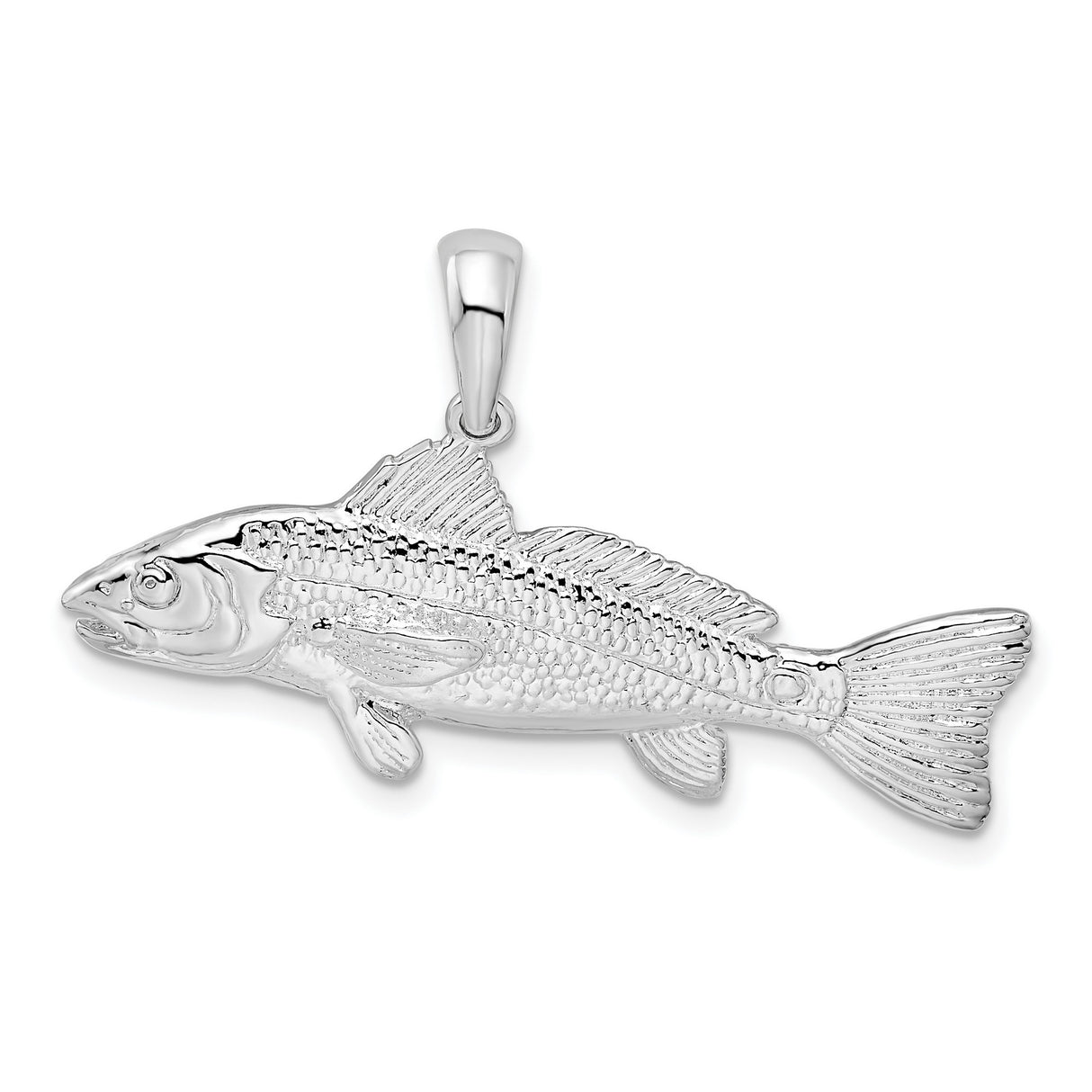 Sterling Silver Redfish Pendant, 3D Detailed Nautical Marine Life Jewelry for Men and Women