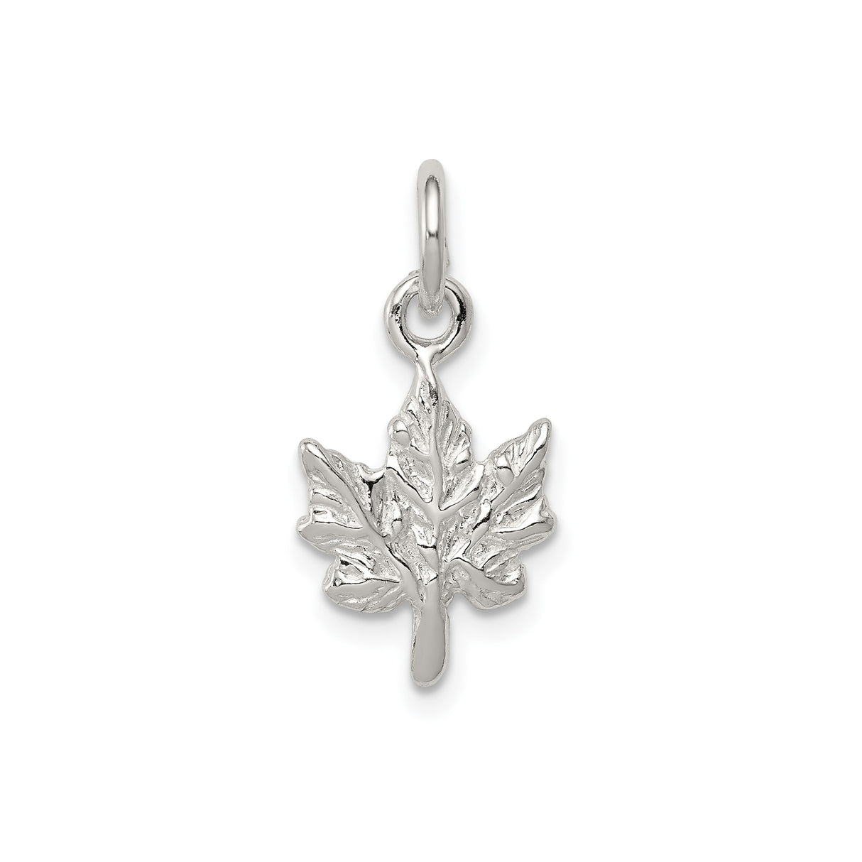 Sterling Silver Maple Leaf Pendant Charm with Vein Detail, Canadian Nature Jewelry