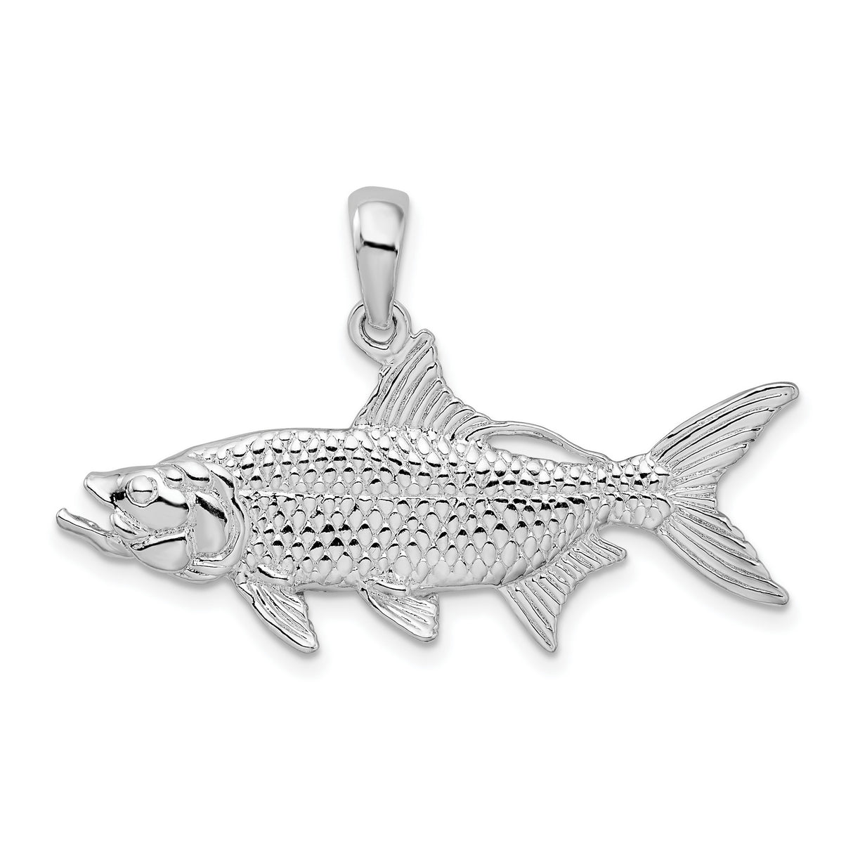 Sterling Silver Tarpon Fish Pendant with Detailed 3D Design, Nautical Marine Charm