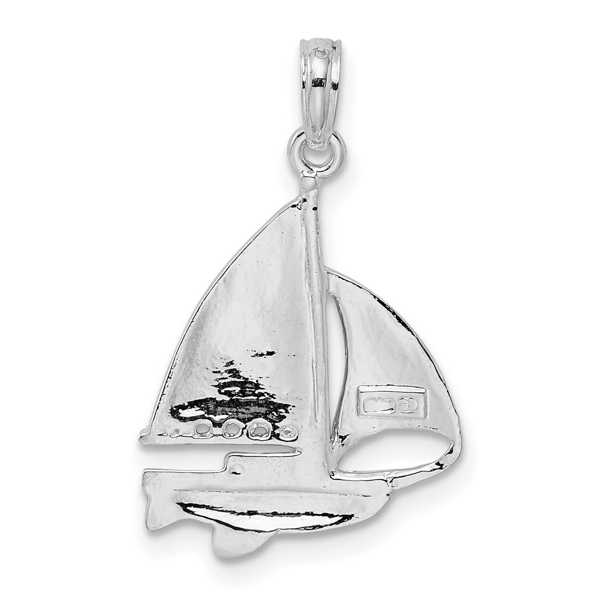 Sterling Silver Sailboat Pendant, Polished Nautical Charm with Ocean-Inspired Design