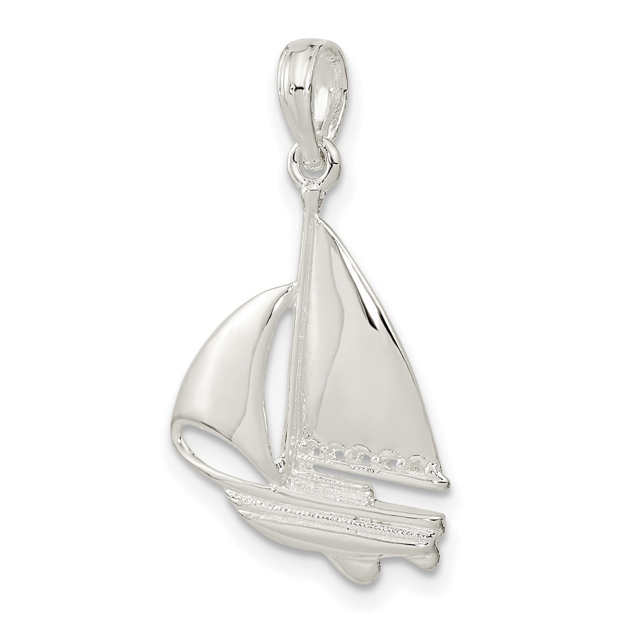 Sterling Silver Sailboat Pendant, Polished Nautical Charm with Ocean-Inspired Design