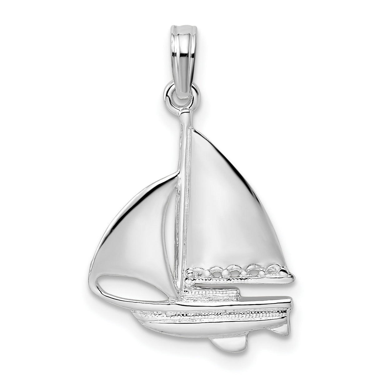 Sterling Silver Sailboat Pendant, Polished Nautical Charm with Ocean-Inspired Design