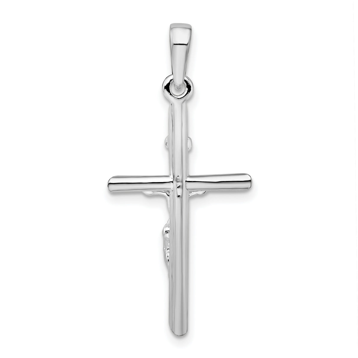 Sterling Silver Crucifix Cross Pendant with Jesus Figure, Polished Religious Design