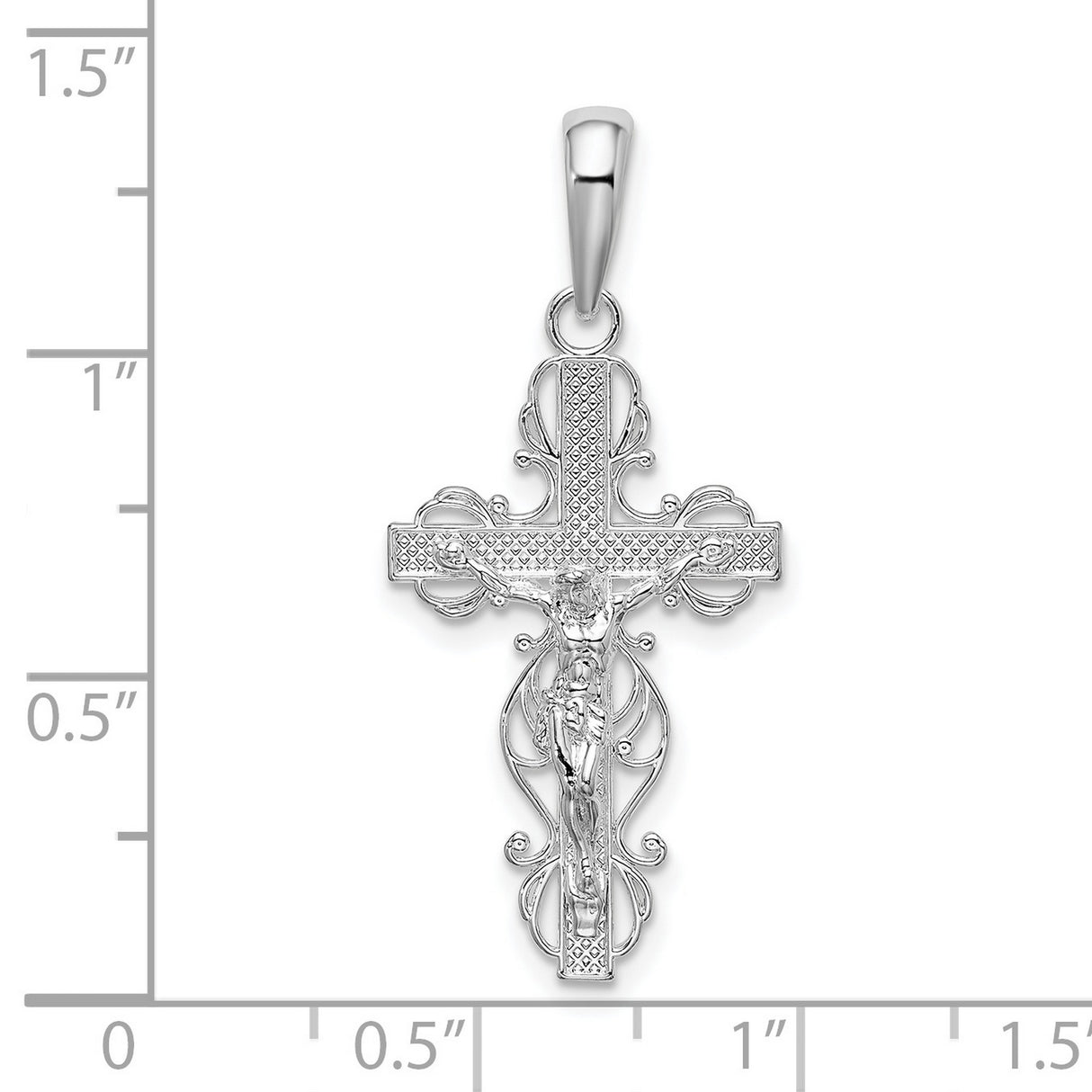 Sterling Silver Crucifix Cross Pendant with Baroque Filigree Design and Christ Depiction