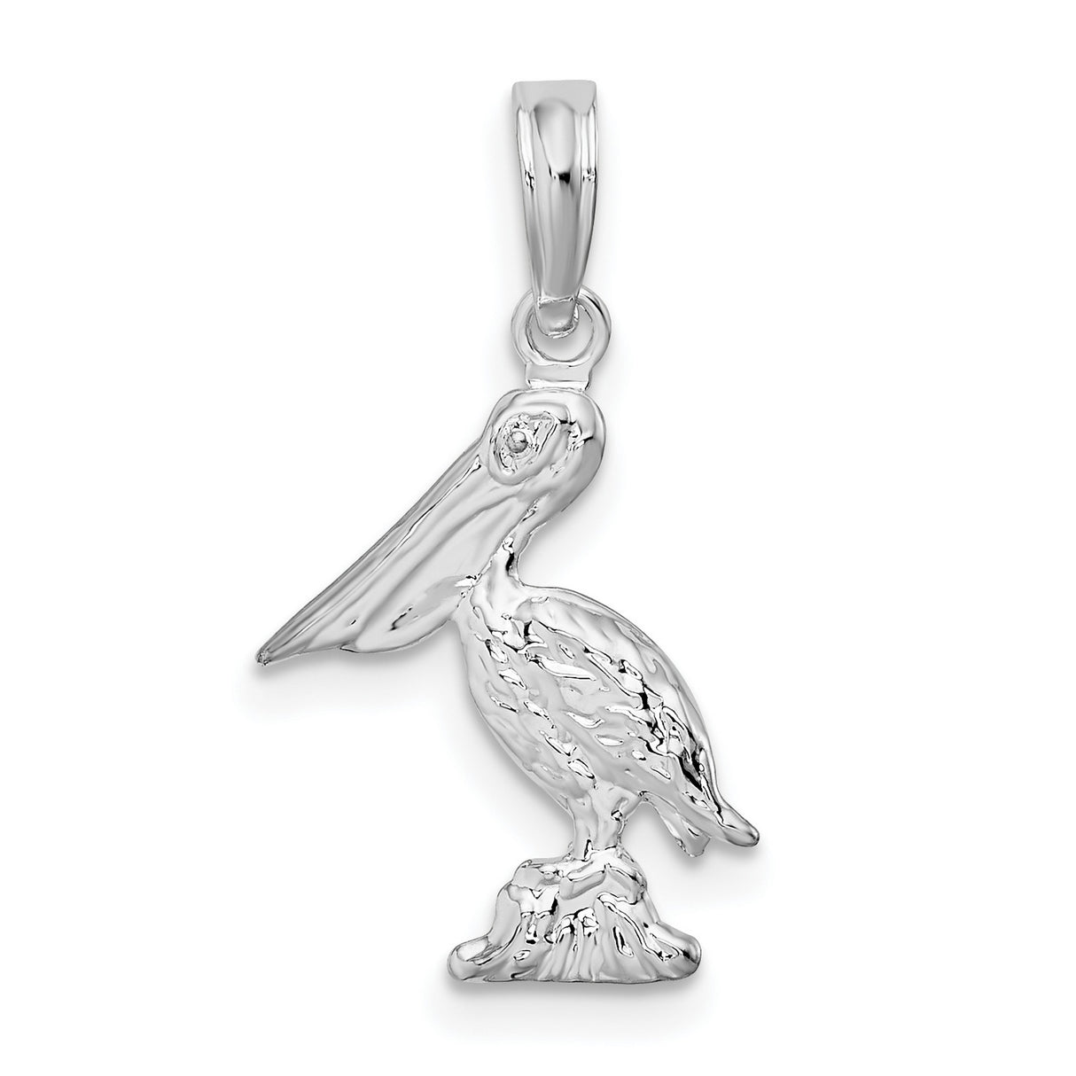 Sterling Silver Pelican Pendant with Detailed Bird on Rock, Nautical Wildlife Charm