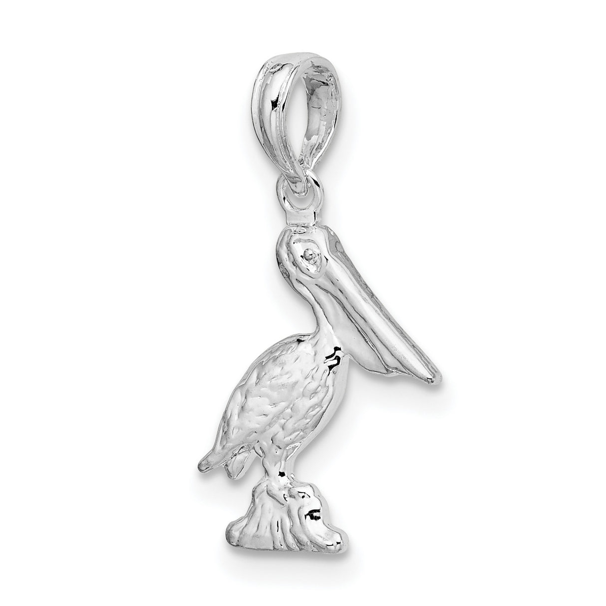 Sterling Silver Pelican Pendant with Detailed Bird on Rock, Nautical Wildlife Charm