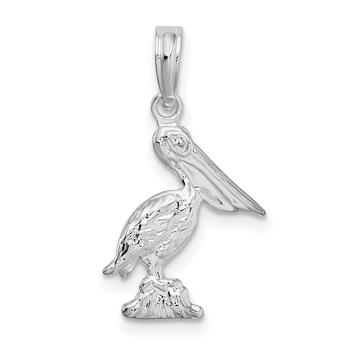 Sterling Silver Pelican Pendant with Detailed Bird on Rock, Nautical Wildlife Charm