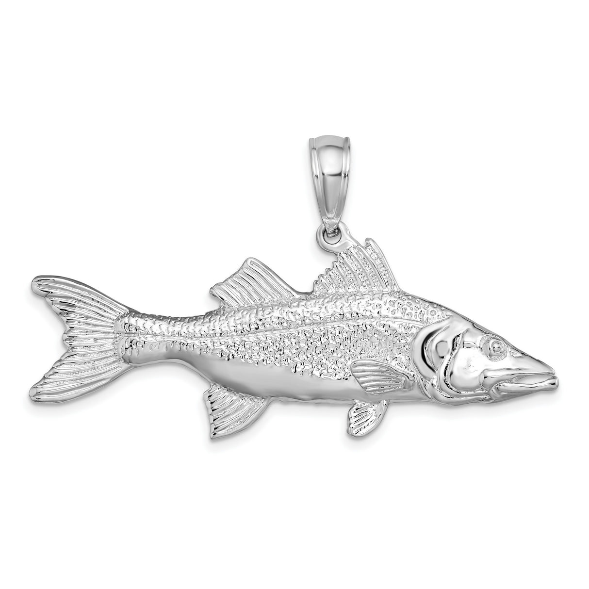 Polished 3-D Snook Fish Charm Pendant in Real 925 Sterling Silver