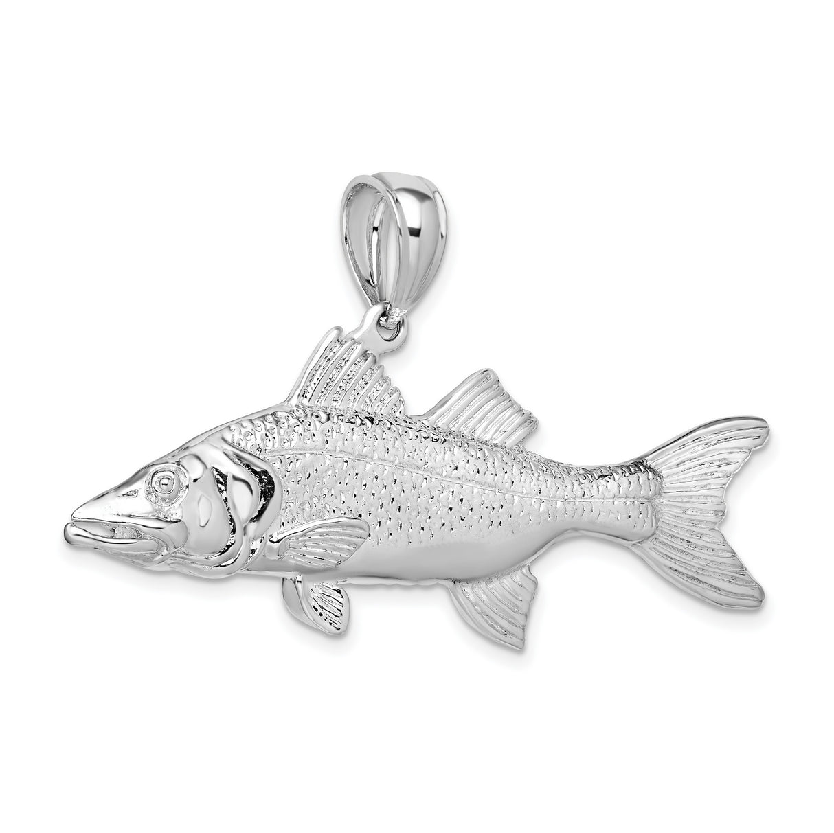 Polished 3-D Snook Fish Charm Pendant in Real 925 Sterling Silver