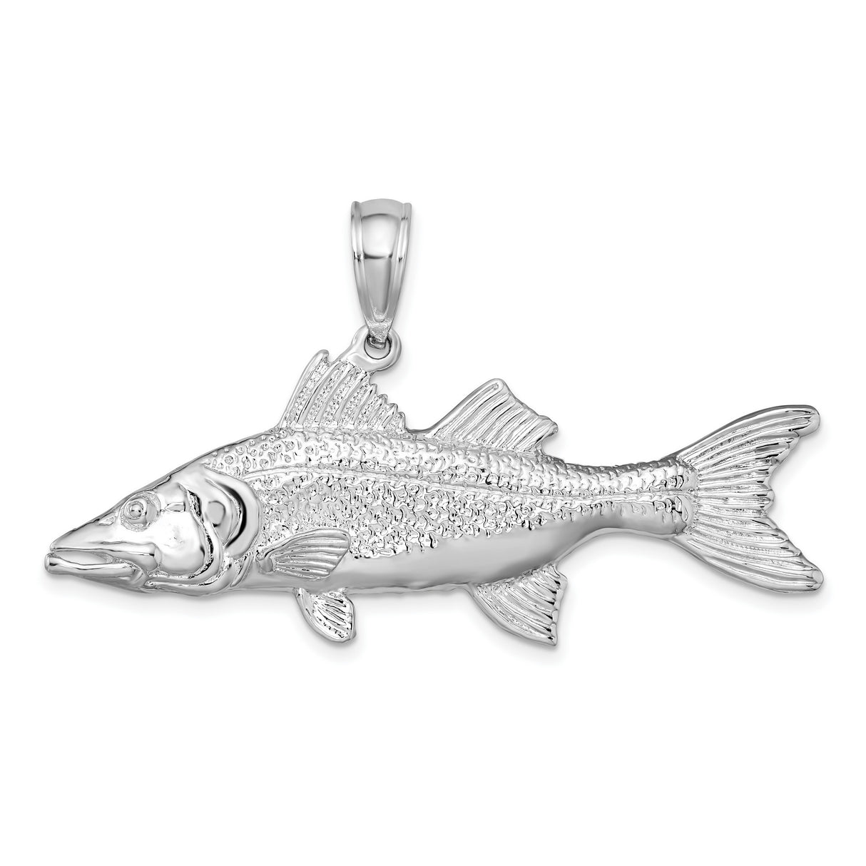 Polished 3-D Snook Fish Charm Pendant in Real 925 Sterling Silver