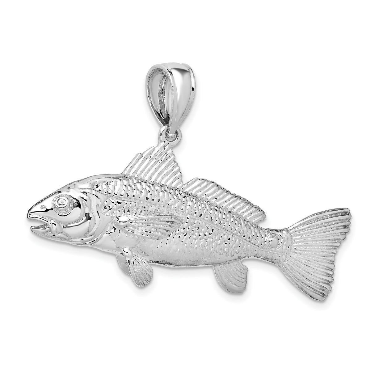 Sterling Silver Striped Bass Pendant with 3D Fish Design, Nautical Jewelry for Men