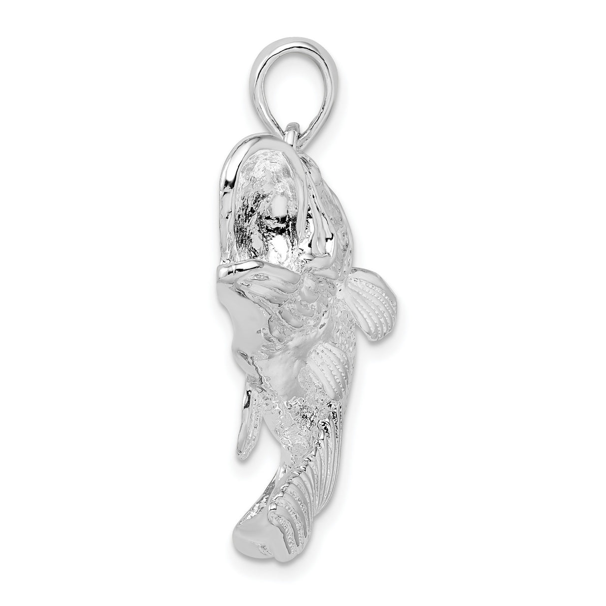 Sterling Silver Largemouth Bass Pendant with Detailed Fins and Scales, Unisex Fishing Jewelry