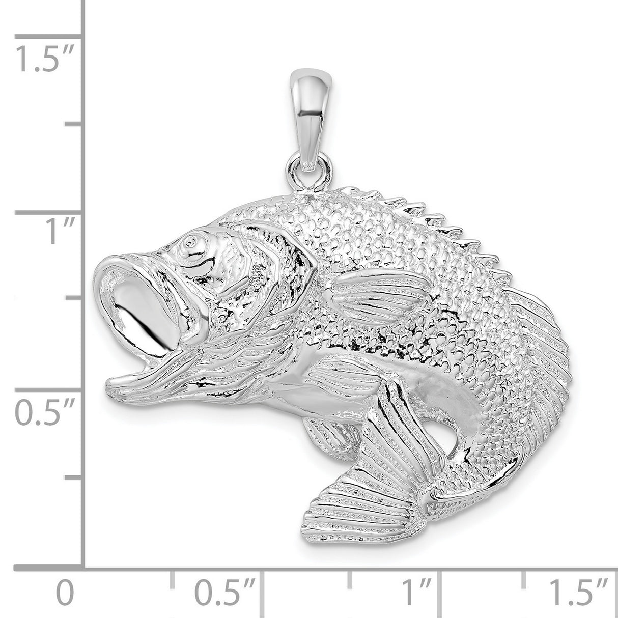 Sterling Silver Largemouth Bass Pendant with Detailed Fins and Scales, Unisex Fishing Jewelry