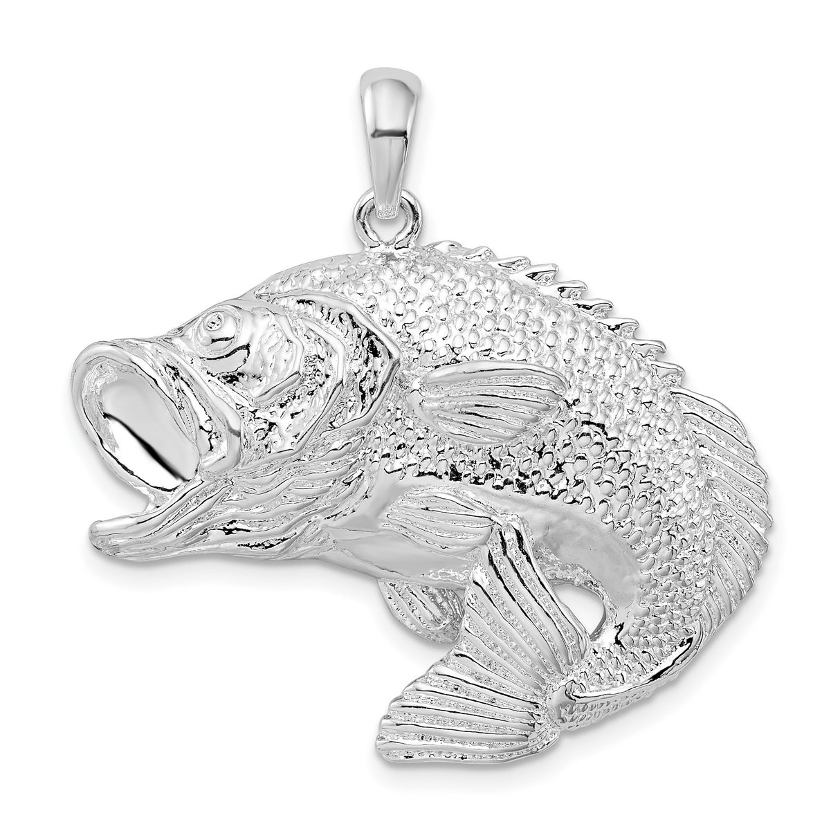 Sterling Silver Largemouth Bass Pendant with Detailed Fins and Scales, Unisex Fishing Jewelry