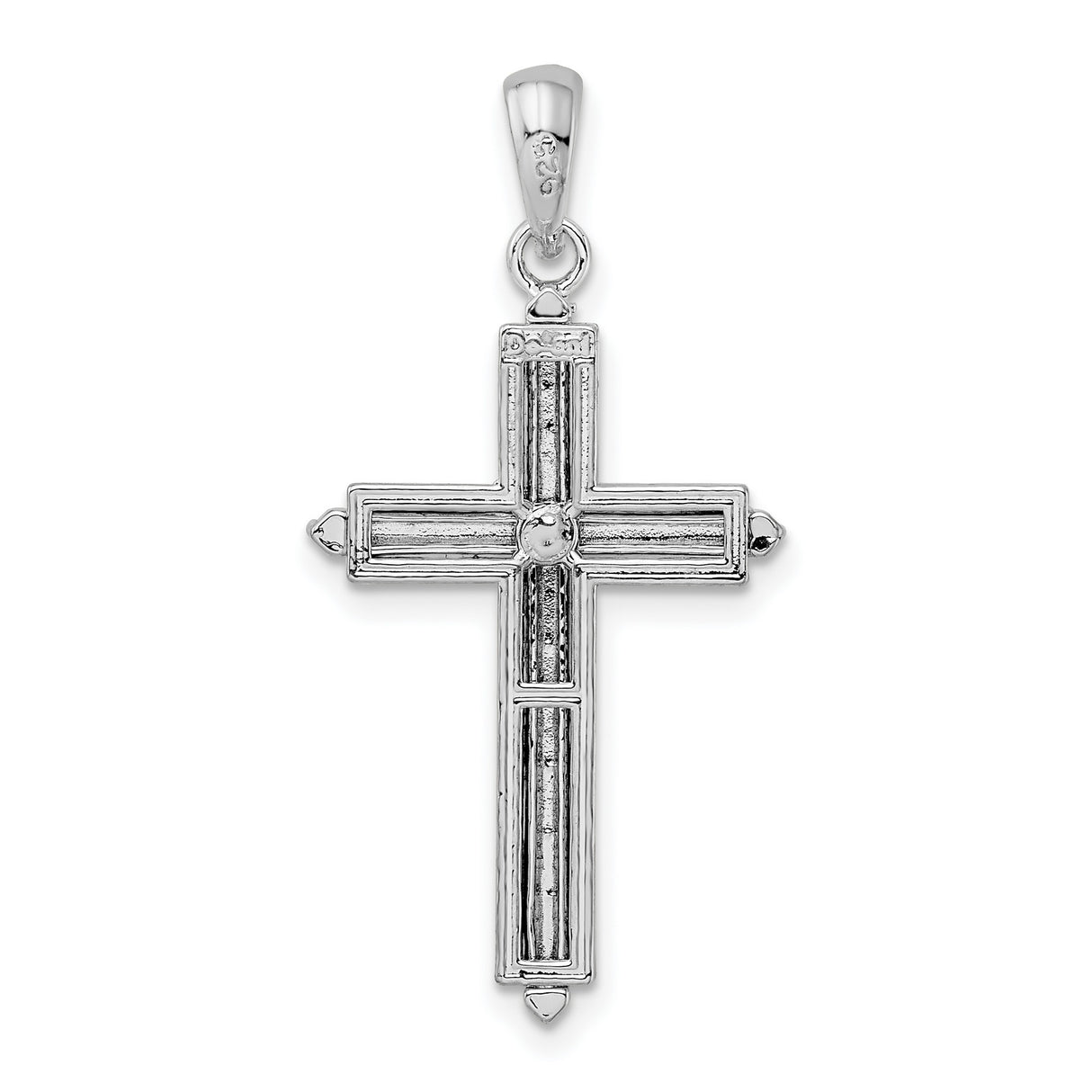 Sterling Silver Cross Pendant with Mirror Finish and Beveled Edges for Men and Women