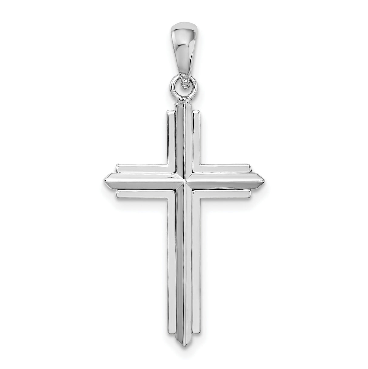 Sterling Silver Cross Pendant with Mirror Finish and Beveled Edges for Men and Women