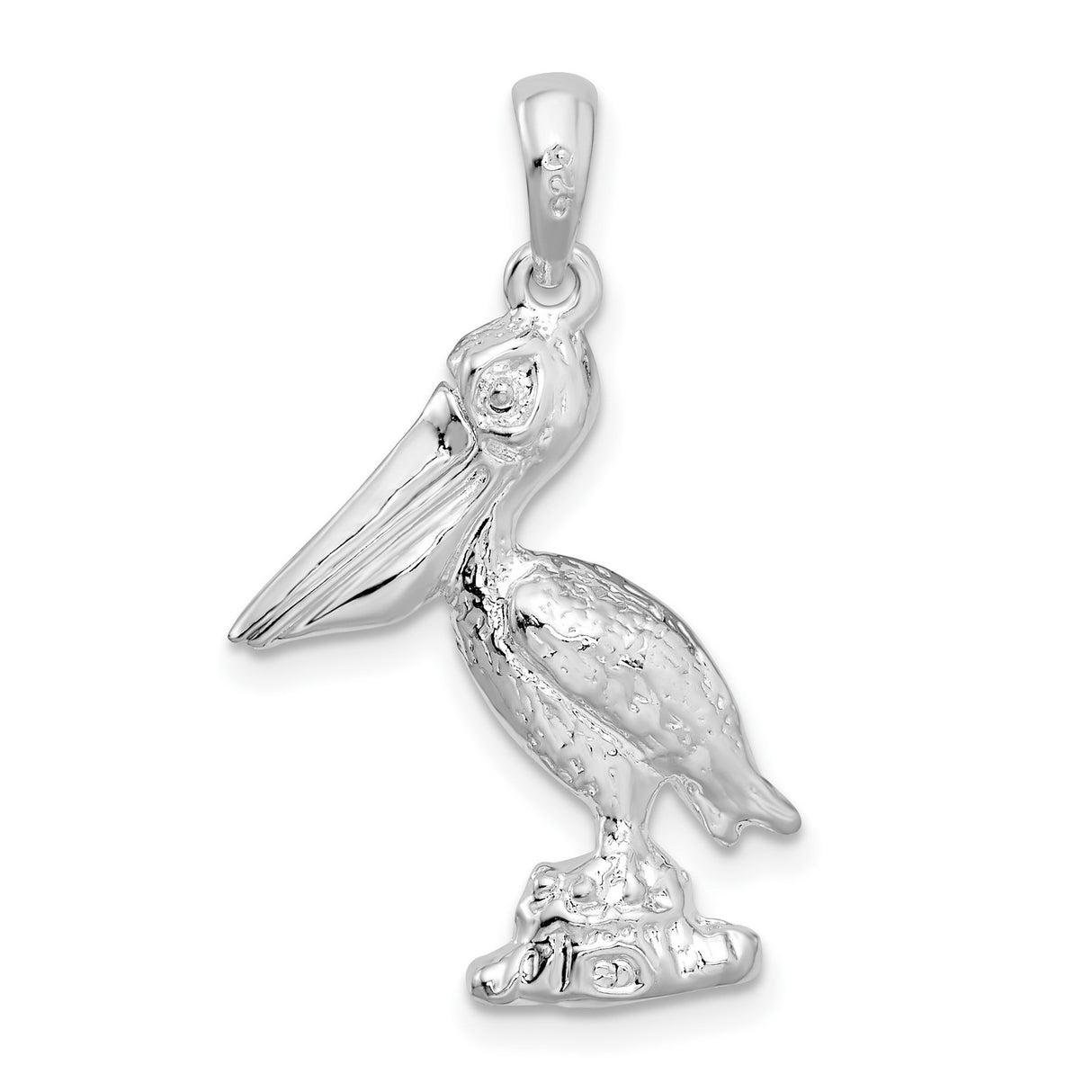 Sterling Silver Pelican Pendant, Detailed 3D Bird on Rock, Ocean Life Coastal Theme Jewelry