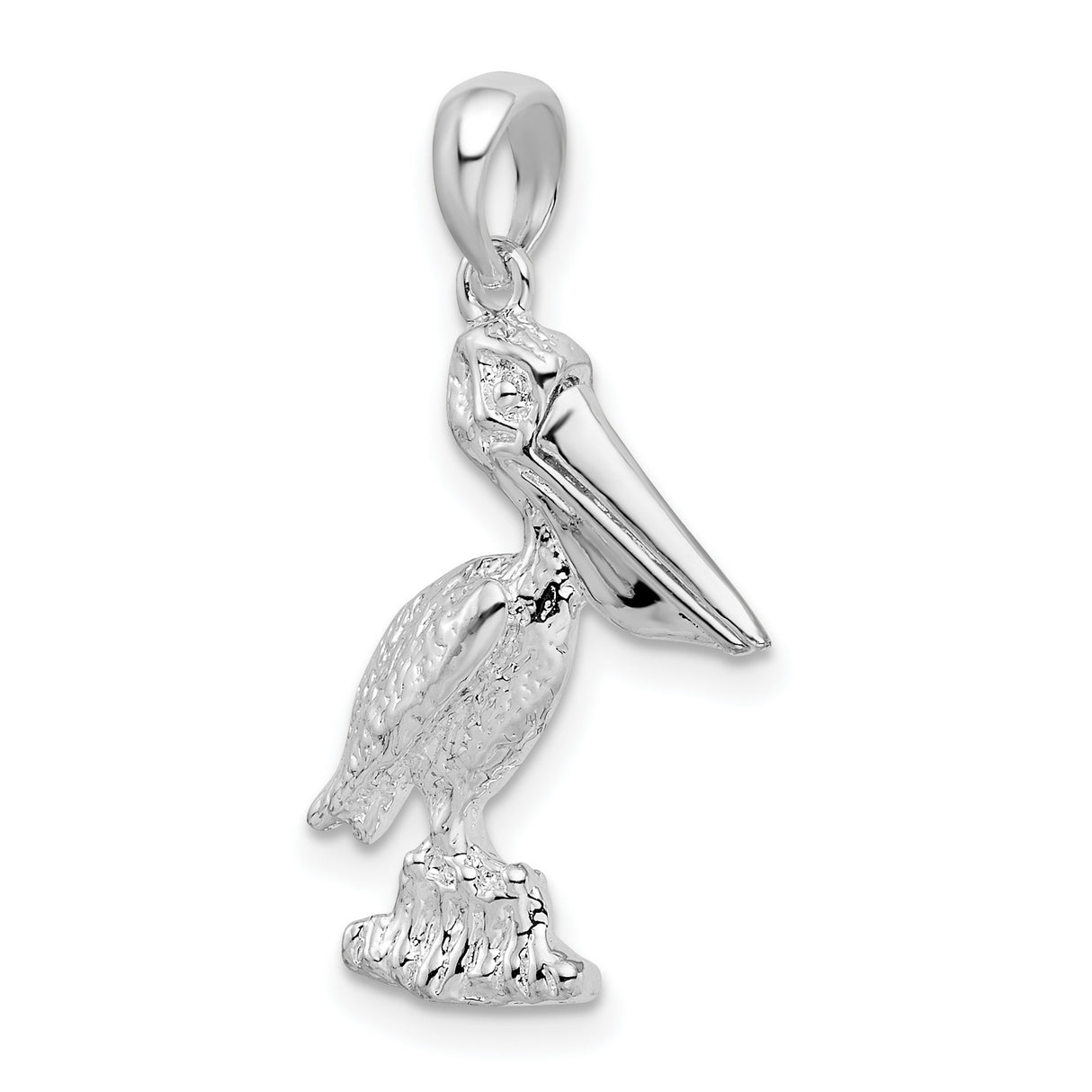 Sterling Silver Pelican Pendant, Detailed 3D Bird on Rock, Ocean Life Coastal Theme Jewelry