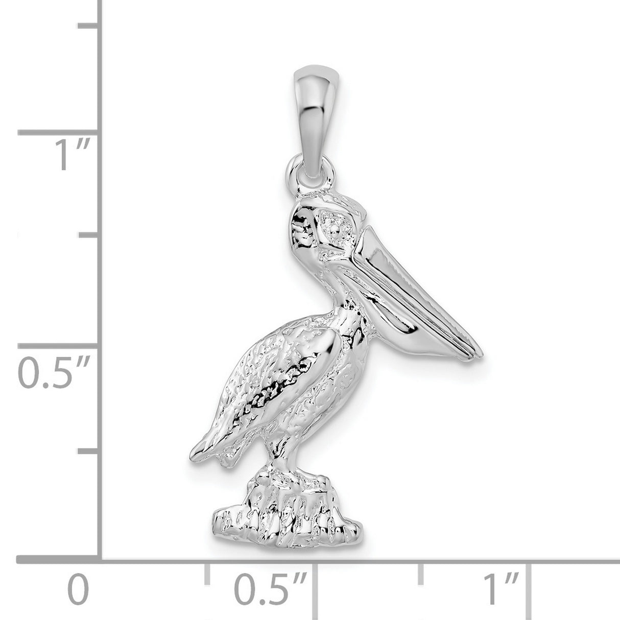 Sterling Silver Pelican Pendant, Detailed 3D Bird on Rock, Ocean Life Coastal Theme Jewelry