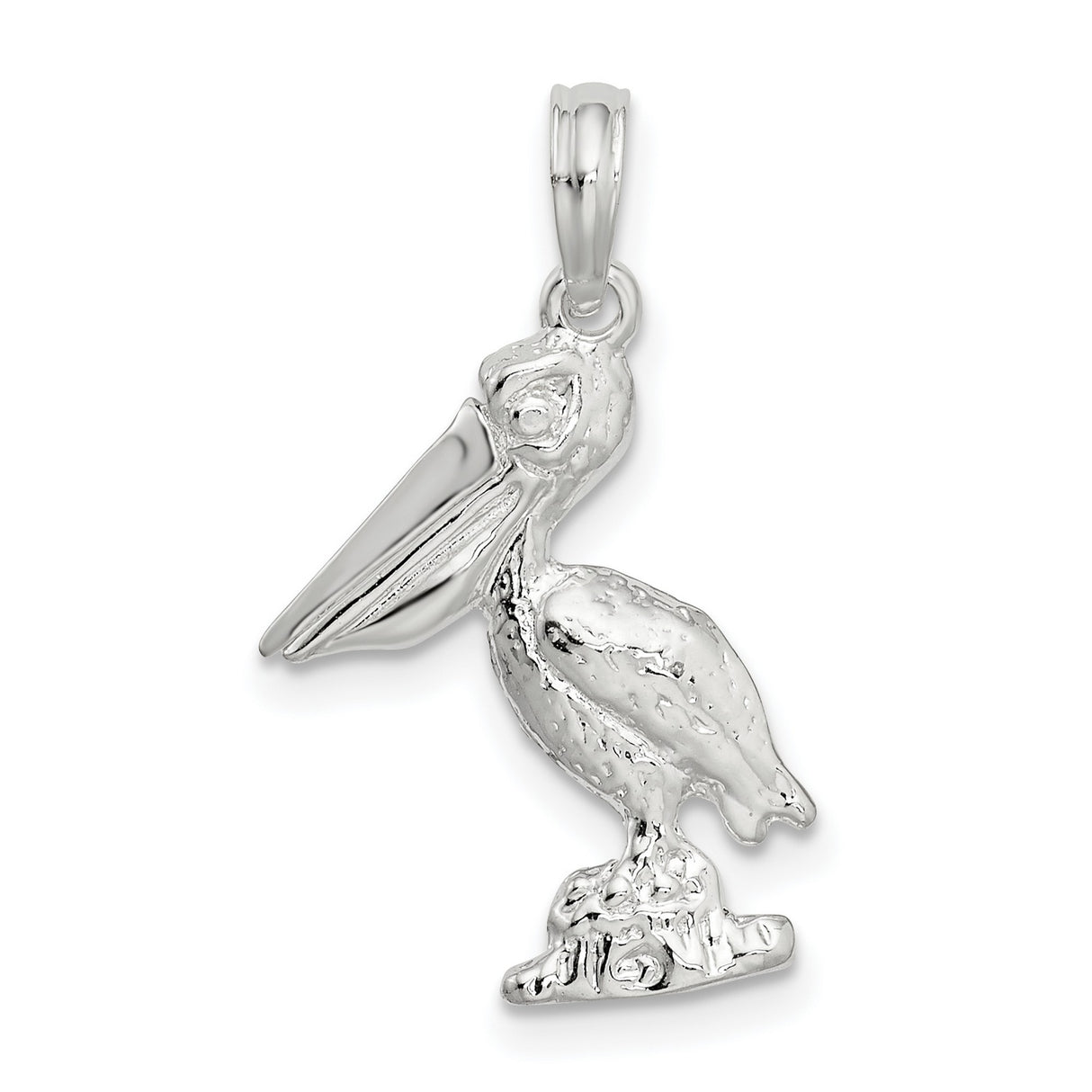 Small 3-D Standing Moveable Mouth Pelican Charm Pendant in Real 925 Sterling Silver