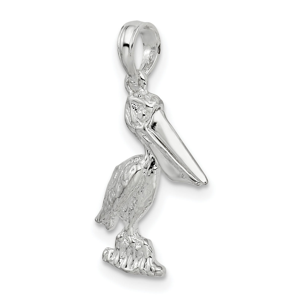 Small 3-D Standing Moveable Mouth Pelican Charm Pendant in Real 925 Sterling Silver