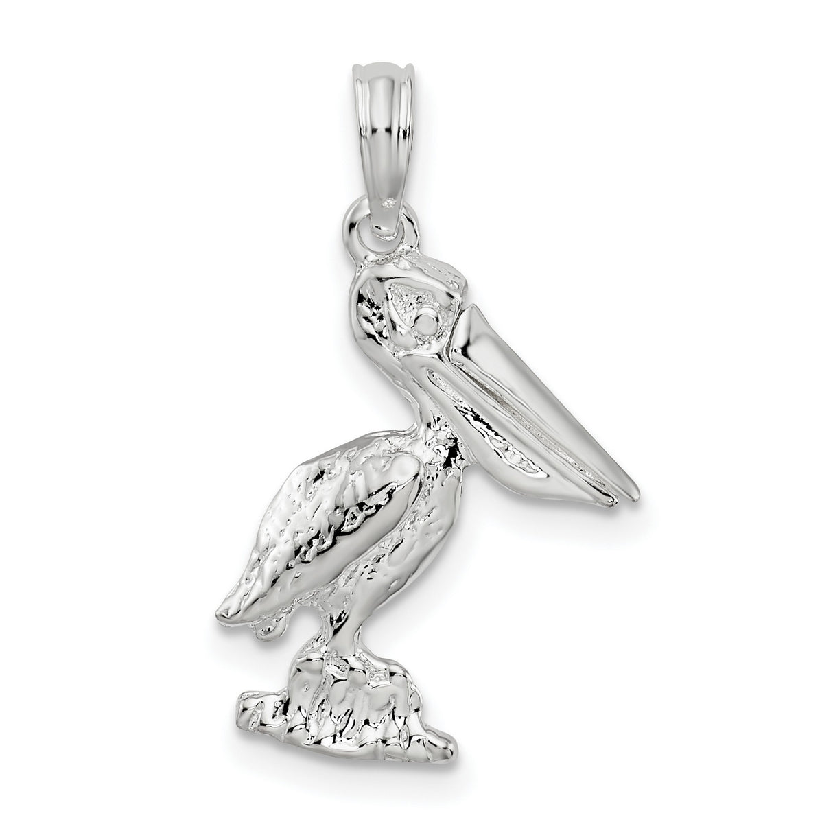 Small 3-D Standing Moveable Mouth Pelican Charm Pendant in Real 925 Sterling Silver