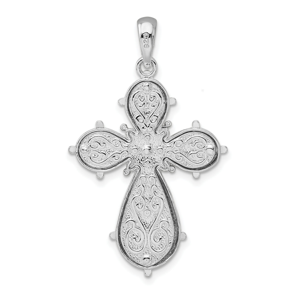 Sterling Silver Cross Pendant with Scroll Design and Diamond Cut Accents for Men and Women
