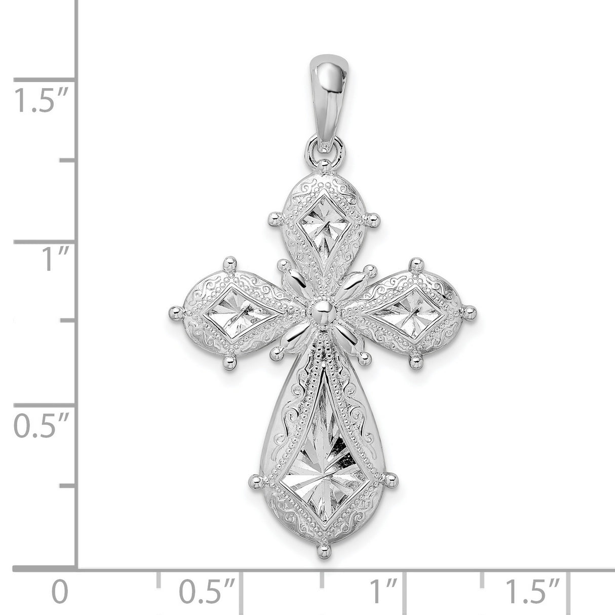 Sterling Silver Cross Pendant with Scroll Design and Diamond Cut Accents for Men and Women